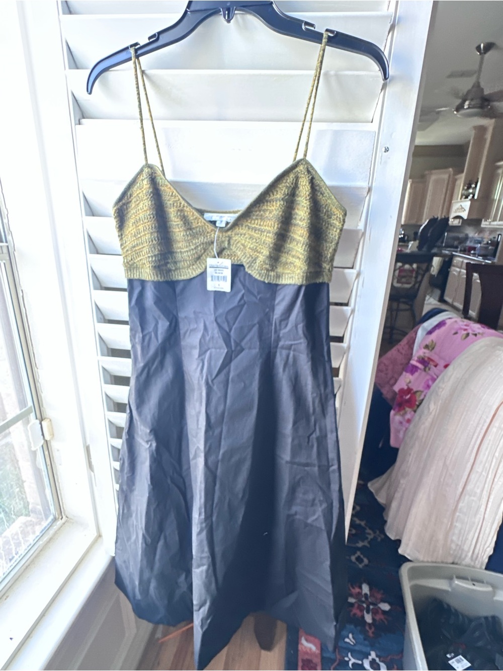 Torn by Ronny Kobo Gold Knit Bodice Black Slip Dress